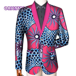 Traditional Men African Clothes Business Suit Coat African Print Slim Fit Jacket Blazer Long Sleeve - Chocolate Boy Ltd