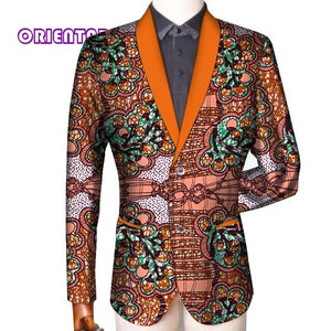 Traditional Men African Clothes Business Suit Coat African Print Slim Fit Jacket Blazer Long Sleeve - Chocolate Boy Ltd