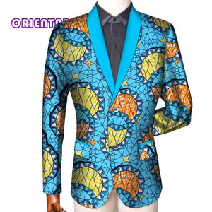 Traditional Men African Clothes Business Suit Coat African Print Slim Fit Jacket Blazer Long Sleeve - Chocolate Boy Ltd