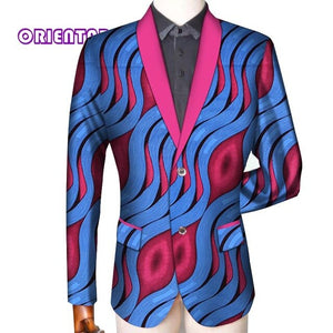Traditional Men African Clothes Business Suit Coat African Print Slim Fit Jacket Blazer Long Sleeve - Chocolate Boy Ltd
