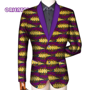Traditional Men African Clothes Business Suit Coat African Print Slim Fit Jacket Blazer Long Sleeve - Chocolate Boy Ltd