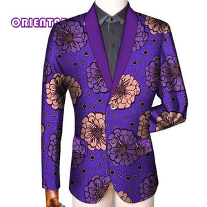 Traditional Men African Clothes Business Suit Coat African Print Slim Fit Jacket Blazer Long Sleeve - Chocolate Boy Ltd