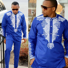 Load image into Gallery viewer, Dashiki Men&#39;s Blue 2 Piece Outfit African Clothes Dashiki Shirt With Trouser - Chocolate Boy Ltd