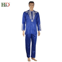 Load image into Gallery viewer, Dashiki Men&#39;s Blue 2 Piece Outfit African Clothes Dashiki Shirt With Trouser - Chocolate Boy Ltd