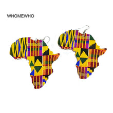Load image into Gallery viewer, African Map Outline Printed Stripes Afro Earrings Vintage Traditional Tribal Jewelry Wooden Accessories