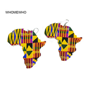 African Map Outline Printed Stripes Afro Earrings Vintage Traditional Tribal Jewelry Wooden Accessories