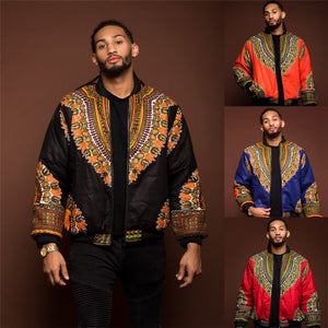 African Men Jacket Print Rich Long Sleeve Fashion Africa Traditional Dashiki Retro Coat for Male Clothing S-XL - Chocolate Boy Ltd