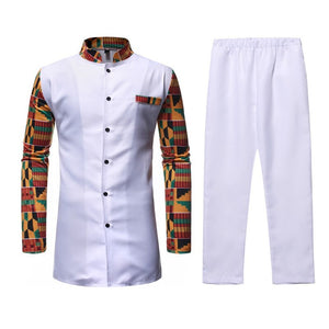 White African Dashiki Dress Shirt Pant Set 2 Pieces Outfit